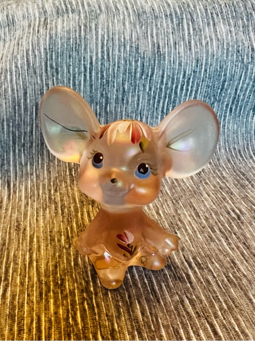 Vintage Pink Ceramic Mouse Figurine with Hand-Painted Florals